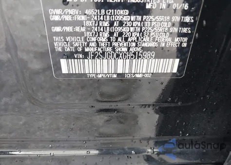 2016 Subaru Forester 2.0Xt Premium z USA, uszkodzony, nr VIN JF2SJGDCXGH515989